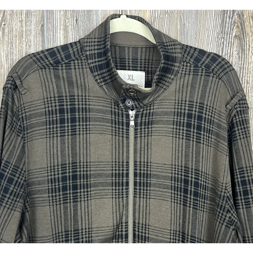 Banana Republic Heritage 100% Cotton Mens XL Full Zip Sweater Jacket Green Plaid